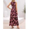 ZESICA Women’s Summer Sleeveless Floral Maxi Dress 2026 Casual Crewneck Mesh A Line Flowy Boho Beach Party Long Dresses(Brown)