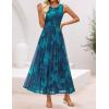 ZESICA Women’s Summer Sleeveless Floral Maxi Dress 2026 Casual Crewneck Mesh A Line Flowy Boho Beach Party Long Dresses(Darkblue)