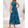 ZESICA Women’s Summer Sleeveless Floral Maxi Dress 2026 Casual Crewneck Mesh A Line Flowy Boho Beach Party Long Dresses(Darkblue)