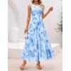 ZESICA Women’s Summer Sleeveless Floral Maxi Dress 2026 Casual Crewneck Mesh A Line Flowy Boho Beach Party Long Dresses(Lightblue)
