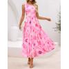 ZESICA Women’s Summer Sleeveless Floral Maxi Dress 2026 Casual Crewneck Mesh A Line Flowy Boho Beach Party Long Dresses(Pink)