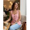 ZESICA Womens Summer Sleeveless Suit Vest Tops 2026 Square Neck Button Down Vests Business Casual Work Blazer Waistcoat(Pink)