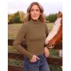 ZESICA Women’s Turtleneck Long Sleeve Shirts 2026 Spring Trendy Tops Slim Fitted Ribbed Knit Basic Casual Sweater(Brown)