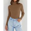 ZESICA Women’s Turtleneck Long Sleeve Shirts 2026 Spring Trendy Tops Slim Fitted Ribbed Knit Basic Casual Sweater(Brown)