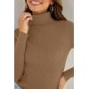 ZESICA Women’s Turtleneck Long Sleeve Shirts 2026 Spring Trendy Tops Slim Fitted Ribbed Knit Basic Casual Sweater(Brown)