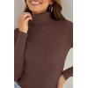 ZESICA Women’s Turtleneck Long Sleeve Shirts 2026 Spring Trendy Tops Slim Fitted Ribbed Knit Basic Casual Sweater(Coffee)