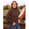 ZESICA Women’s Turtleneck Long Sleeve Shirts 2026 Spring Trendy Tops Slim Fitted Ribbed Knit Basic Casual Sweater(Coffee)