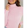 ZESICA Women’s Turtleneck Long Sleeve Shirts 2026 Spring Trendy Tops Slim Fitted Ribbed Knit Basic Casual Sweater(Pink)