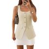 ZESICA 2026 Summer Casual Sleeveless Suit Vest for Women Square Neck Button Down Work Business Blazer Vests Waistcoat(Apricot)