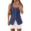 ZESICA 2026 Summer Casual Sleeveless Suit Vest for Women Square Neck Button Down Work Business Blazer Vests Waistcoat(Navy)