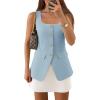 ZESICA 2026 Summer Casual Sleeveless Suit Vest for Women Square Neck Button Down Work Business Blazer Vests Waistcoat(Sky)