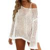 ZESICA Women’s 2026 Summer Crochet Hollow Out Long Sleeve Beach Bikini Swimsuit Mesh Cover Up Tunic Top(Apricot)
