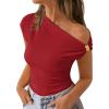 ZESICA Women’s 2026 Summer Off Shoulder Tops Going Out Sexy Y2k Shirts Spring Cap Sleeve Ruched Asymmetrical Blouses(Red)