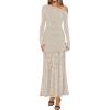 ZESICA Women’s Long Sleeve Off Shoulder Bodycon Dresses Fall 2026 Ruched Lace Wedding Guest Cocktail Formal Maxi Dress(Apricot)