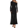 ZESICA Women’s Long Sleeve Off Shoulder Bodycon Dresses Fall 2026 Ruched Lace Wedding Guest Cocktail Formal Maxi Dress(Black)
