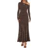 ZESICA Women’s Long Sleeve Off Shoulder Bodycon Dresses Fall 2026 Ruched Lace Wedding Guest Cocktail Formal Maxi Dress(Coffee)