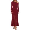 ZESICA Women’s Long Sleeve Off Shoulder Bodycon Dresses Fall 2026 Ruched Lace Wedding Guest Cocktail Formal Maxi Dress(Red)