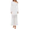 ZESICA Women’s Long Sleeve Off Shoulder Bodycon Dresses Fall 2026 Ruched Lace Wedding Guest Cocktail Formal Maxi Dress(White)