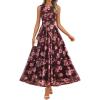 ZESICA Women’s Summer Sleeveless Floral Maxi Dress 2026 Casual Crewneck Mesh A Line Flowy Boho Beach Party Long Dresses(Brown)