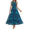 ZESICA Women’s Summer Sleeveless Floral Maxi Dress 2026 Casual Crewneck Mesh A Line Flowy Boho Beach Party Long Dresses(Darkblue)