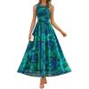 ZESICA Women’s Summer Sleeveless Floral Maxi Dress 2026 Casual Crewneck Mesh A Line Flowy Boho Beach Party Long Dresses(Darkgreen)
