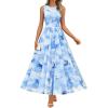 ZESICA Women’s Summer Sleeveless Floral Maxi Dress 2026 Casual Crewneck Mesh A Line Flowy Boho Beach Party Long Dresses(Lightblue)