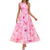ZESICA Women’s Summer Sleeveless Floral Maxi Dress 2026 Casual Crewneck Mesh A Line Flowy Boho Beach Party Long Dresses(Pink)