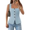 ZESICA Womens Summer Sleeveless Suit Vest Tops 2026 Square Neck Button Down Vests Business Casual Work Blazer Waistcoat(Blue)