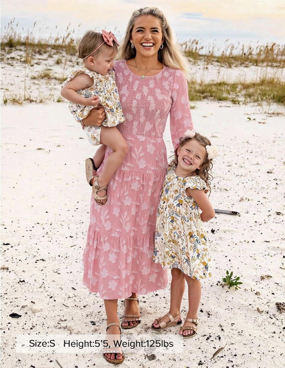 imageZESICA Womens Fall Boho Floral Midi Dress 2026 Casual Long Sleeve Crewneck Flowy Wedding Guest Long Dresses