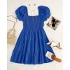ZESICA Women’s Boho 2026 Summer Square Neck Puff Sleeve Off Shoulder Smocked Tiered Casual A Line Short Mini Dress(Royalblue)