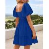 ZESICA Women’s Boho 2026 Summer Square Neck Puff Sleeve Off Shoulder Smocked Tiered Casual A Line Short Mini Dress(Royalblue)