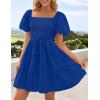 ZESICA Women’s Boho 2026 Summer Square Neck Puff Sleeve Off Shoulder Smocked Tiered Casual A Line Short Mini Dress(Royalblue)