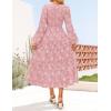 ZESICA Women’s Fall Boho Floral Midi Dress 2026 Casual Long Sleeve Crewneck Flowy Wedding Guest Long Dresses