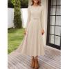 ZESICA Women’s Long Sleeve Midi Sweater Dress 2026 Fall Crewneck Knit A Line Pleated Flowy Long Dresses with Belt(Apricot)