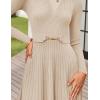 ZESICA Women’s Long Sleeve Midi Sweater Dress 2026 Fall Crewneck Knit A Line Pleated Flowy Long Dresses with Belt(Apricot)