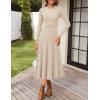 ZESICA Women’s Long Sleeve Midi Sweater Dress 2026 Fall Crewneck Knit A Line Pleated Flowy Long Dresses with Belt(Apricot)