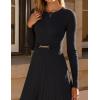 ZESICA Women’s Long Sleeve Midi Sweater Dress 2026 Fall Crewneck Knit A Line Pleated Flowy Long Dresses with Belt(Black)