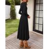 ZESICA Women’s Long Sleeve Midi Sweater Dress 2026 Fall Crewneck Knit A Line Pleated Flowy Long Dresses with Belt(Black)