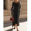 ZESICA Women’s Long Sleeve Midi Sweater Dress 2026 Fall Crewneck Knit A Line Pleated Flowy Long Dresses with Belt(Black)