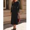 ZESICA Women’s Long Sleeve Midi Sweater Dress 2026 Fall Crewneck Knit A Line Pleated Flowy Long Dresses with Belt(Black)