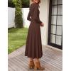 ZESICA Women’s Long Sleeve Midi Sweater Dress 2026 Fall Crewneck Knit A Line Pleated Flowy Long Dresses with Belt(Coffee)