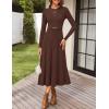 ZESICA Women’s Long Sleeve Midi Sweater Dress 2026 Fall Crewneck Knit A Line Pleated Flowy Long Dresses with Belt(Coffee)