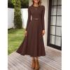 ZESICA Women’s Long Sleeve Midi Sweater Dress 2026 Fall Crewneck Knit A Line Pleated Flowy Long Dresses with Belt(Coffee)