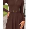 ZESICA Women’s Long Sleeve Midi Sweater Dress 2026 Fall Crewneck Knit A Line Pleated Flowy Long Dresses with Belt(Coffee)