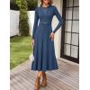 ZESICA Women’s Long Sleeve Midi Sweater Dress 2026 Fall Crewneck Knit A Line Pleated Flowy Long Dresses with Belt(Dark Blue)
