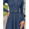 ZESICA Women’s Long Sleeve Midi Sweater Dress 2026 Fall Crewneck Knit A Line Pleated Flowy Long Dresses with Belt(Dark Blue)