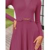 ZESICA Women’s Long Sleeve Midi Sweater Dress 2026 Fall Crewneck Knit A Line Pleated Flowy Long Dresses with Belt(Eggplant)