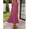 ZESICA Women’s Long Sleeve Midi Sweater Dress 2026 Fall Crewneck Knit A Line Pleated Flowy Long Dresses with Belt(Eggplant)