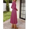 ZESICA Women’s Long Sleeve Midi Sweater Dress 2026 Fall Crewneck Knit A Line Pleated Flowy Long Dresses with Belt(Eggplant)