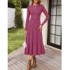 ZESICA Women’s Long Sleeve Midi Sweater Dress 2026 Fall Crewneck Knit A Line Pleated Flowy Long Dresses with Belt(Eggplant)